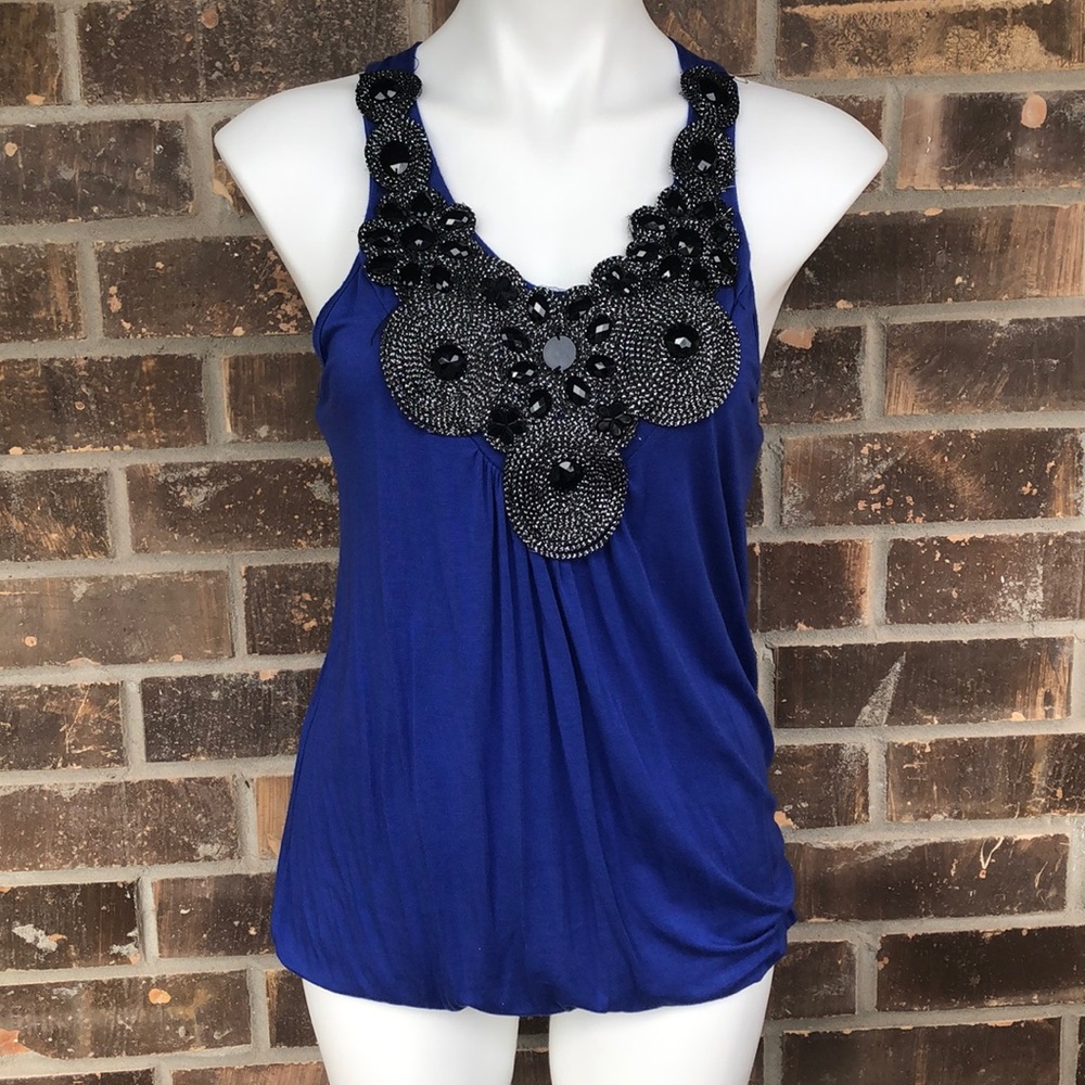 M ❤️ M Brand Blue Tank Top With Black Beading